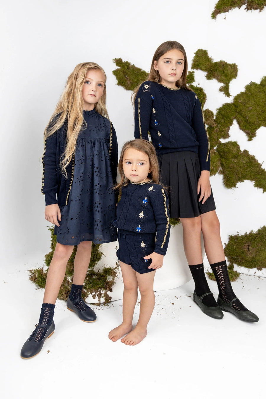 NAVY EMBROIDERED FLORAL KNIT BABY SET