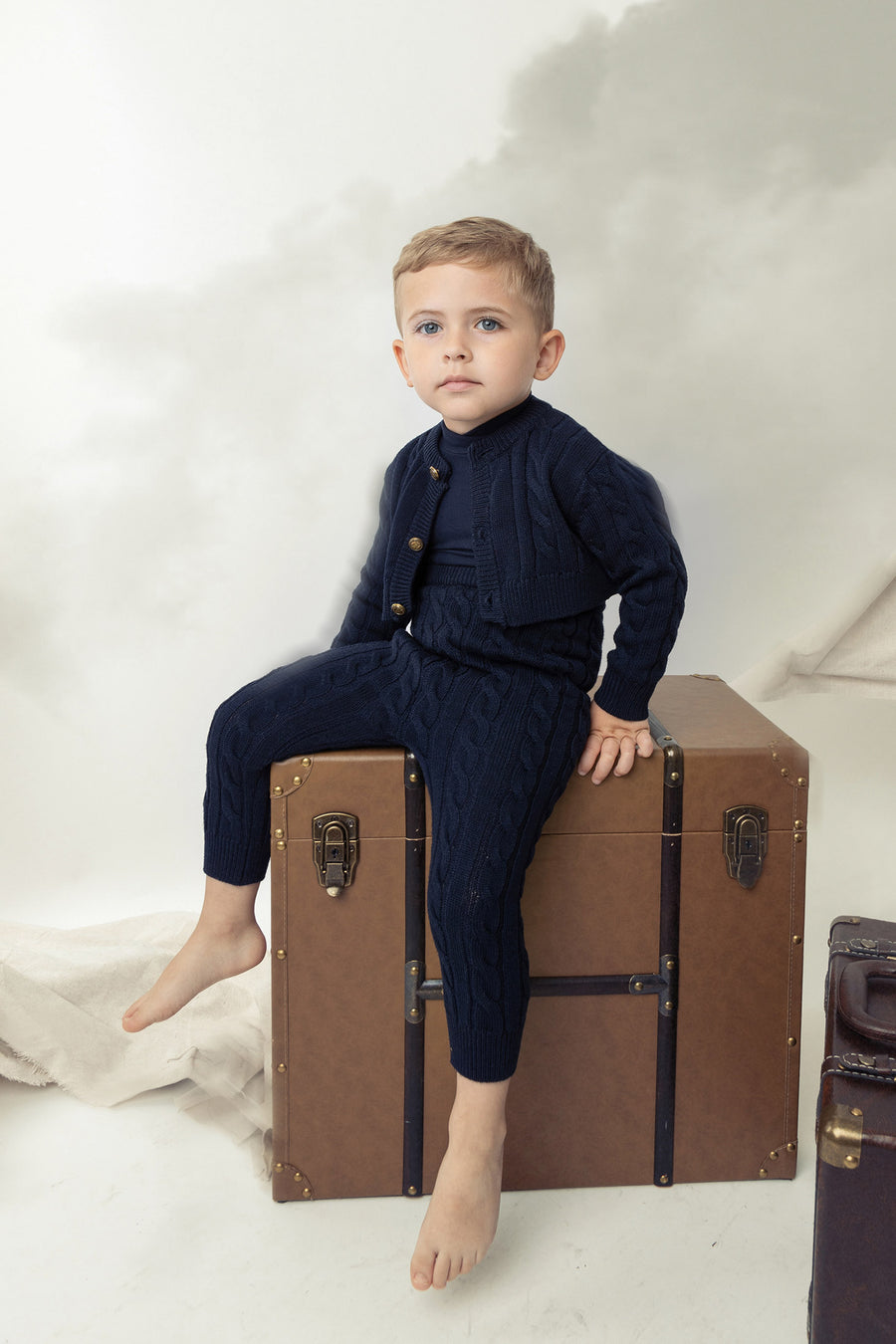 NAVY CABLE KNIT BABY 2PC SET