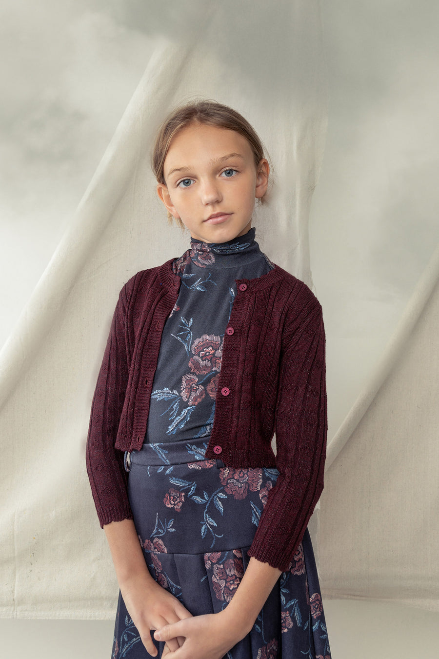 NAVY FLORAL PRINTED MODAL TURTLENECK