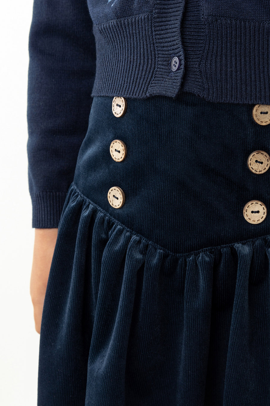 NAVY VELOUR CORDUROY SKIRT