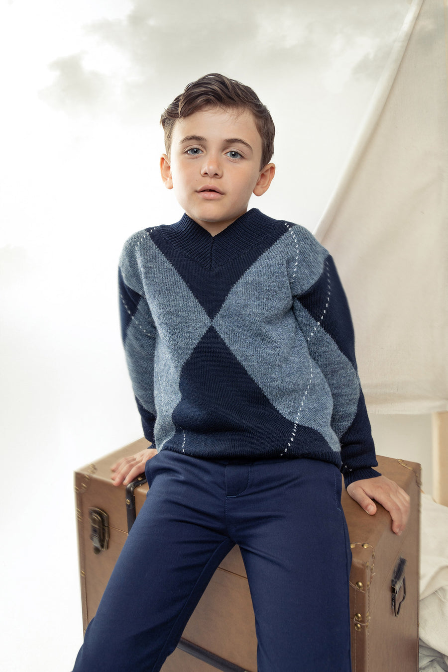 BLUE ARGYLE KNIT SWEATER