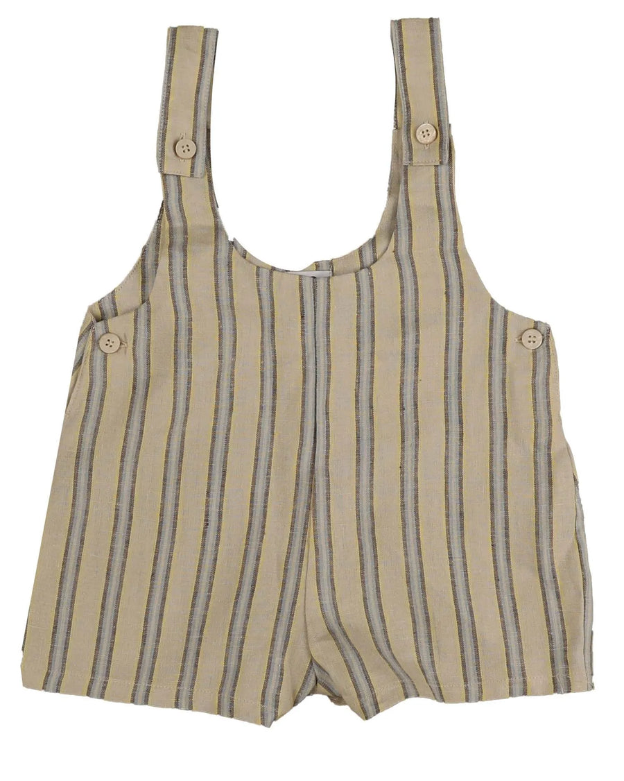 BEIGE YELLOW BABY STRIPED OVERALL