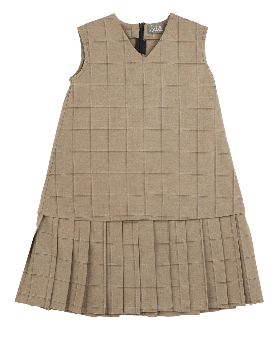 TAUPE DROP WAIST PLEATED PINAFORE