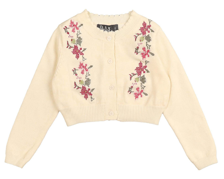 CREAM CROSSSTITCH EMBROIDERED CARDIGAN