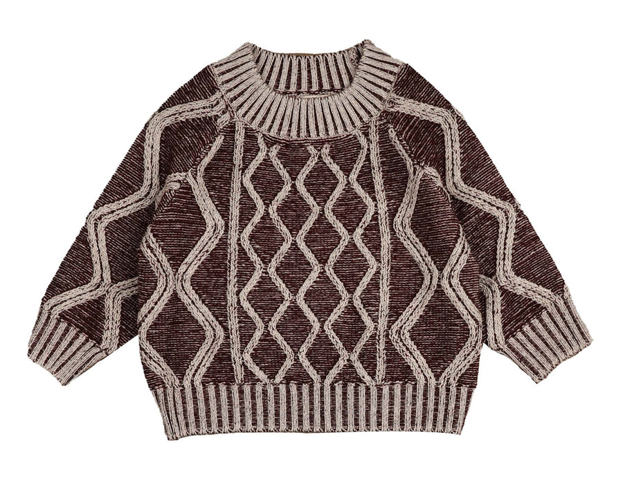 WINE DISTRESSED DIAMOND TEXTURED KNIT