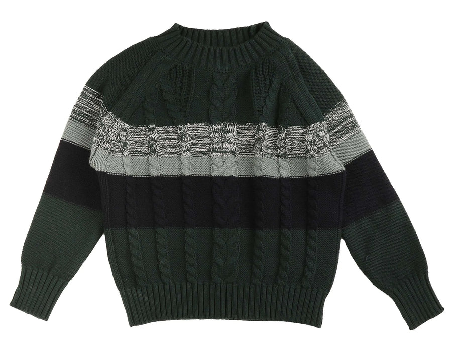 FOREST GREEN CABLE STRIPE RAGLAN KNIT
