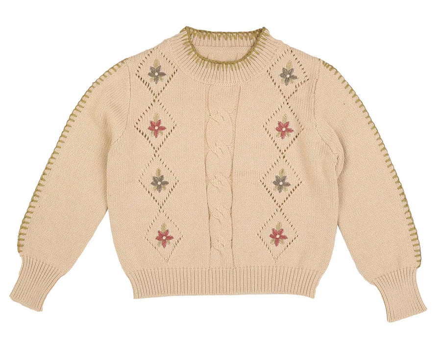 CREAM EMBROIDERED FLORAL KNIT