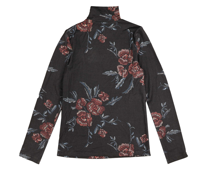 NAVY FLORAL PRINTED MODAL TURTLENECK