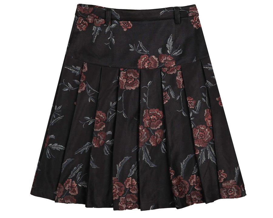 NAVY FLORAL PLEATED SKIRT