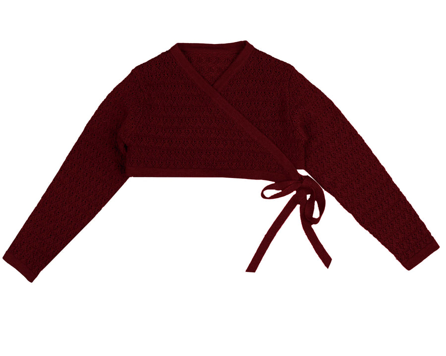 WINE WRAP KNIT CROPPED CARDIGAN