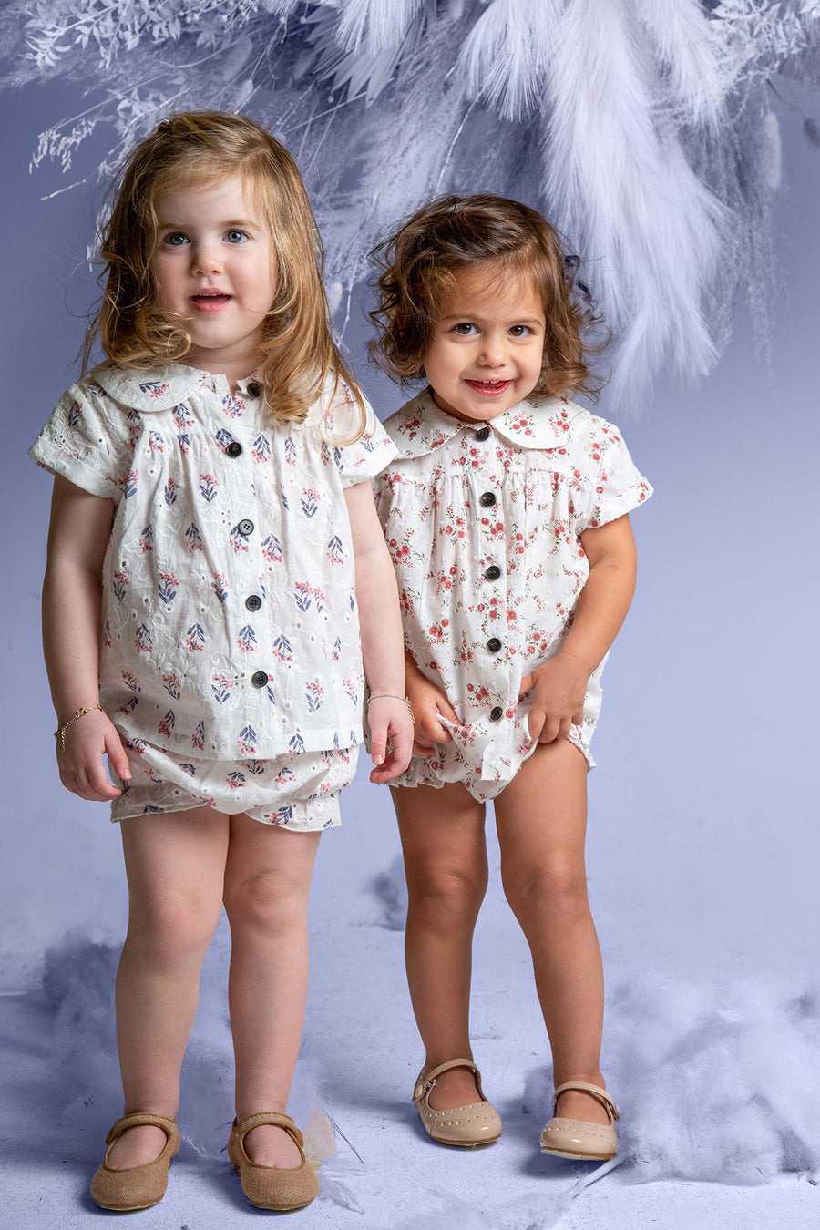 EYELET BLUE SHIRT AND BLOOMER BABY SET