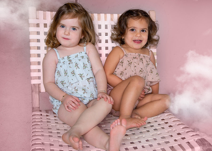 DUSTY ROSE ROMPER WITH ELASTICATED STRAPS AND BIG FRILL