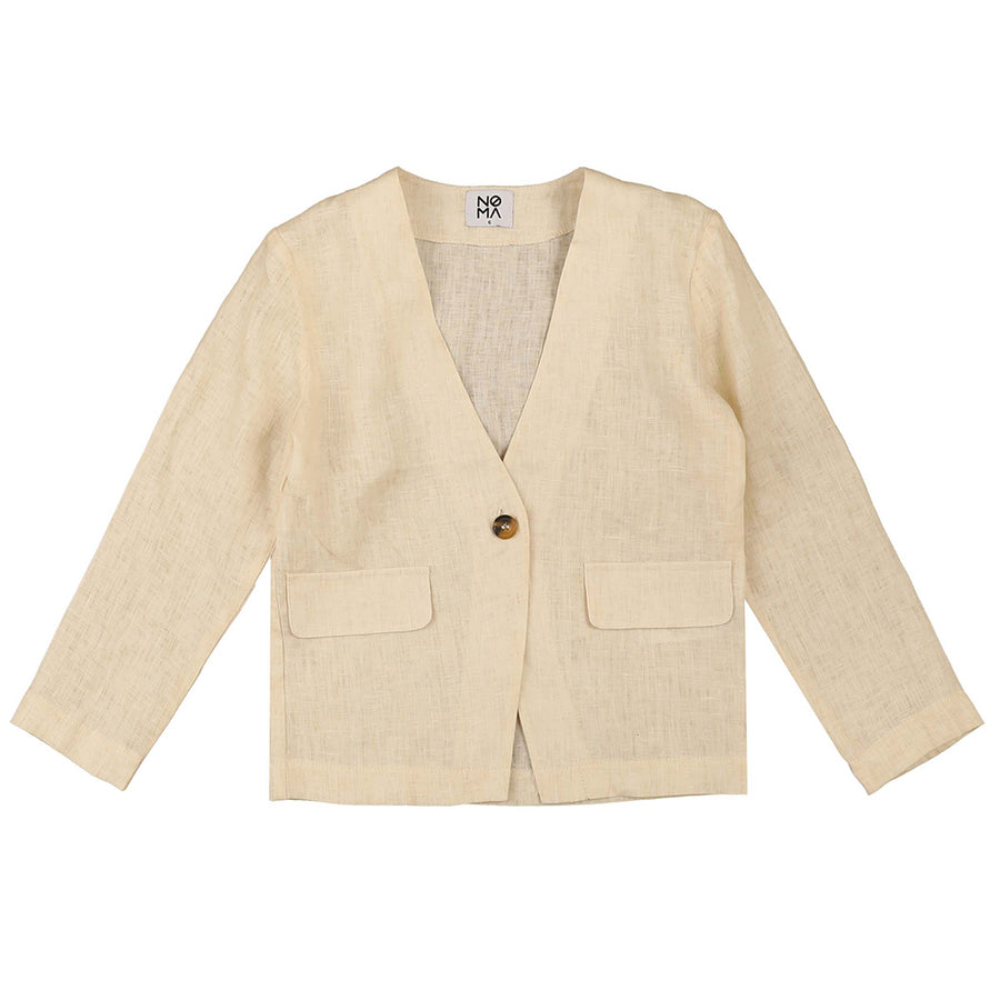 IVORY DISTRESSED SINGLE BUTTON SHACKET