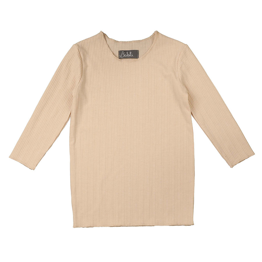 ALMOND POINTELLE 3/4 SLEEVE SHELL